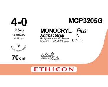 MONOCRYL™PLUS, 4/0 (M1,5), 70 cm, 16 мм, 3/8 triunghiular MCP3205G