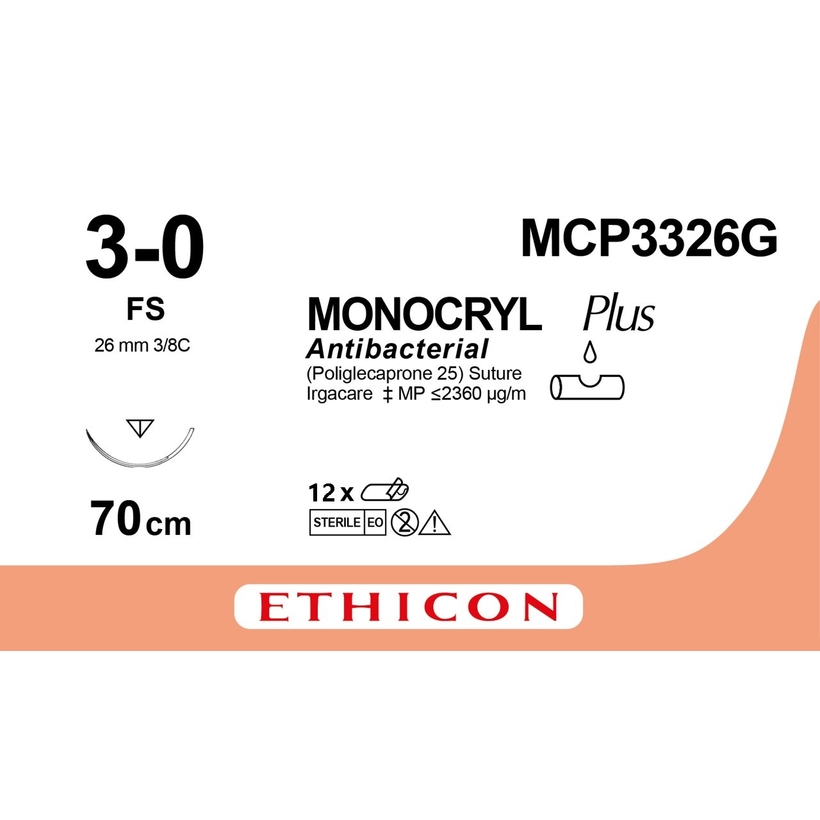 MONOCRYL PLUS 70 cm M2 (3/0) /MCP3326G/ № 12